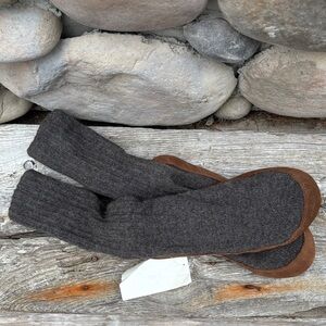 NWT L.L. Bean Charcoal Wool & Suede Slipper Socks